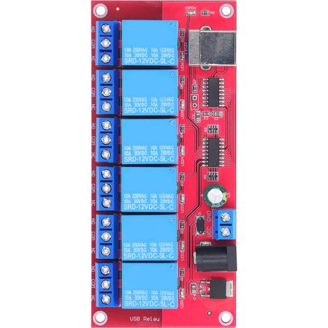 Module relais USB 6 canaux, modes réglables, carte relais USB sans pilote HID pour applications domestiques et agricoles 12 V