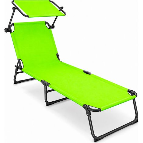 Lettino Da Mare Pieghevole Con Tettuccio Parasole Schienale Regolabile Telaio In Metallo Nero Sdraio Per Giardino Spiaggia Campeggio Piscina Relax 187 x 53 x 24 Cm (Verde Fluo)