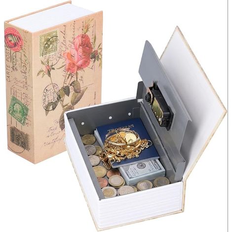 Coffre-fort de Livre avec Serrure à Combinaison, 18 x 12 x 5,5 cm Rose en Métal Clé pour l'Argent et Les Bijoux (1/5)