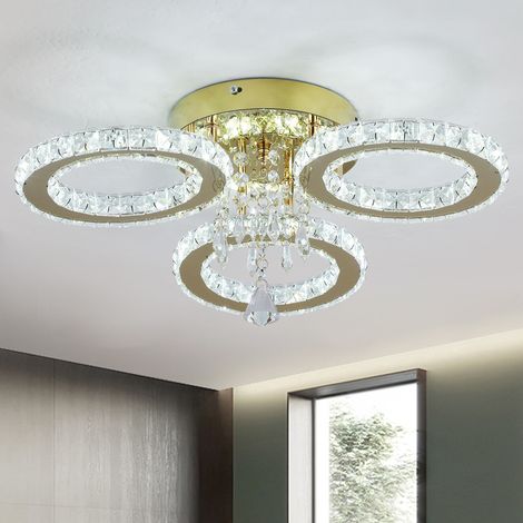 Plafonnier LED 3 anneaux cristal inox, Ø43cm, 2700K-6000K, 3 couleurs (1/5)