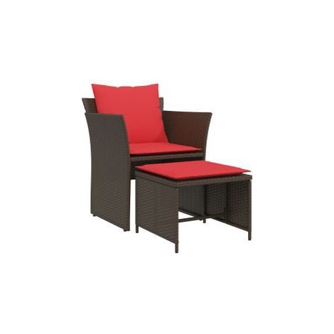 Chaise de jardin avec tabouret marron résine tressée (1/5)