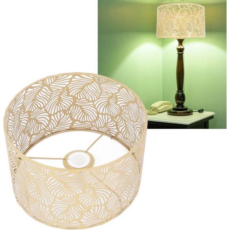 BelleRise - Abat-jour métal ajouré – Motif feuille – doré 25 cm – salon ou chambre (1/5)