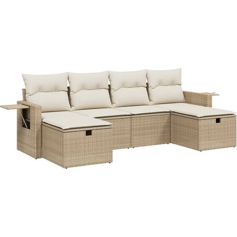 Set Divano da Giardino 6 pz con Cuscini Beige in Polyrattan vidaXL (1/4)