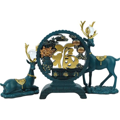 Ensemble de trois pièces de style chinois représentant un cerf porte-bonheur, idéal pour décorer une entrée, une cave à vin ou un meuble TV. Cadeau idéal pour une pendaison de crémaillère. Artisanat e (1/5)