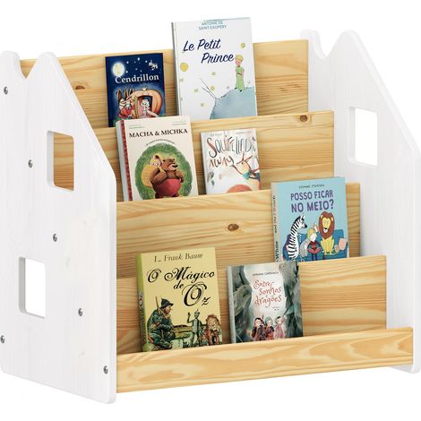 Bibliothèque enfant BRUNO en pin massif laqué blanc/naturel