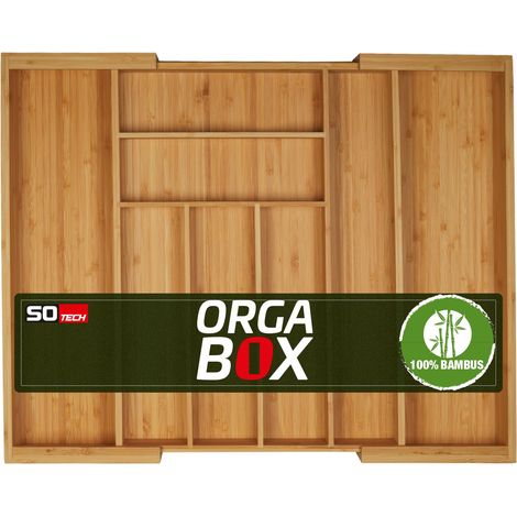 ORGA-BOX UNIVERSAL Besteckkasten aus Bambus verstellbar für Schubladentiefe 473 mm (Innenmaß) für Schrankbreite 500 - 600 mm bis 8 Fächer