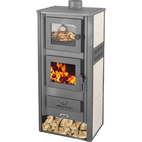 EEK A Kaminofen mit Backfach Weiß Holzofen 12,1 kW Kamin Ambasador Ofen Dauerbrandofen Werkstattofen Schwedenofen Hüttenofen Heizofen (1/5)