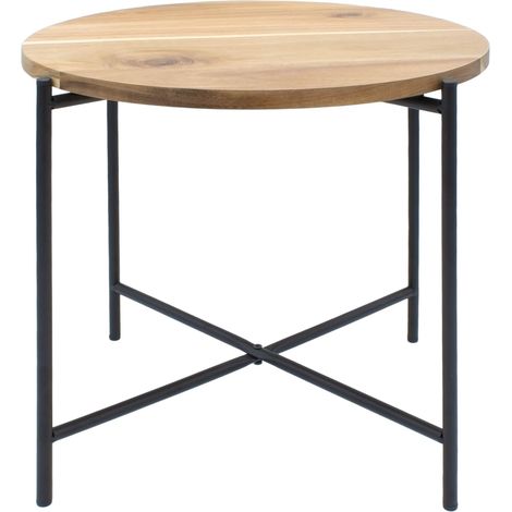 Beistelltisch mit Akazien Tischplatte - 45 x 40 cm - Couchtisch mit Holz Platte und Metall Gestell - Sofatisch Teetisch Kaffeetisch Blumenhocker