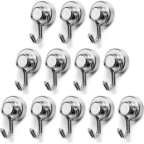Neodymium magnetic hook – 15 mm diameter, max. load 7 kg – Pack of 12, ideal for kitchen, refrigerator and office (1/5)