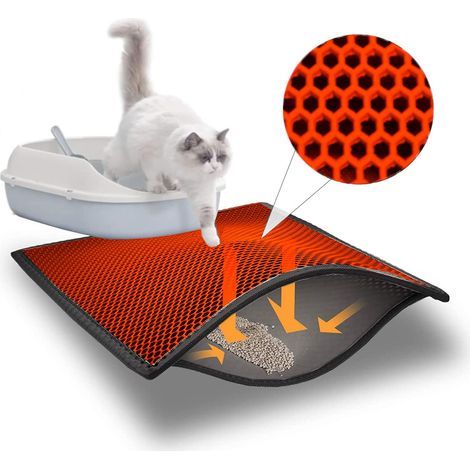 Katzenstreumatte – Doppellagig – Wabenmuster – Wasserdicht und rutschfest – Für den Heimgebrauch – Rot – 43 x 63 cm (1/5)
