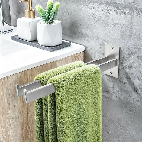 Porte Serviette sans Percage en 304 Acier Inoxydable 2 Façons de Montage Porte Serviette Mural 39CM Double Porte Serviette Salle de Bain sans Percage pour Salle De Bain et Cuisine Argent (1/5)