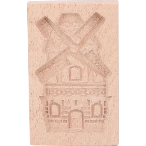 Moule à biscuits en bois de hêtre réutilisable et lavable, tampon à gaufrer pour pâtisserie en forme de moulin à vent (1/5)