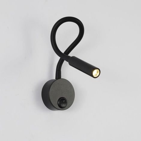 Applique de Lecture Noir, Lampe Col de Cygne Flexible LED 2W 3000K Fixation Liseuse Murale 85-265V avec interrupteur pour Chambres Salon Intérieur Salon (1/4)
