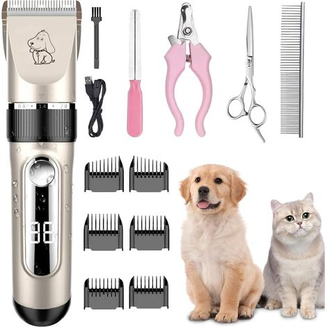 Tondeuse pour Chien Professionnelle IPX7 Étanche Tondeuses à Poils d'Animaux à Faible Bruit Tondeuse Chat Recharge avec Coupe-Griffes Peigne Lime Ciseaux et 6 Sabots (1/5)