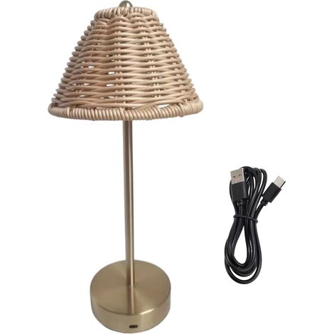 Lamp Boho Dimmable Night Light Woven Rattan Bedside Lamp