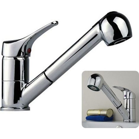 Robinet Mitigeur Cuisine - Douchette Extractible - Pivot 360 Degres - Laiton Chromé - 1 Piece (1/5)