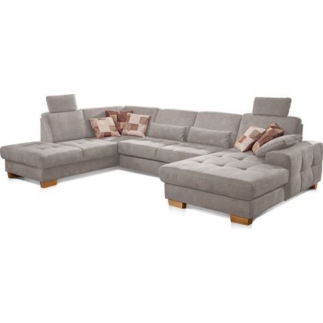 Salon de Jardin avec Noyau à Ressorts, Fonction lit, Coffre de lit, réglage de la Profondeur d'assise et 2 appuie-têtes, canapé en Forme de U de Style Cottage, 340 x 86 x 224 cm, (1/5)