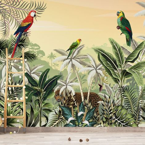 Papier peint panoramique Enfants - Jungle Perroquets - 130 cm x 93 cm (1/4)