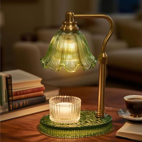Lampe chauffe-bougie avec hauteur réglable – Chauffe-cire sans flamme à 4 niveaux à intensité variable, fonction minuterie et design élégant en plusieurs couleurs (Vert) (1/5)