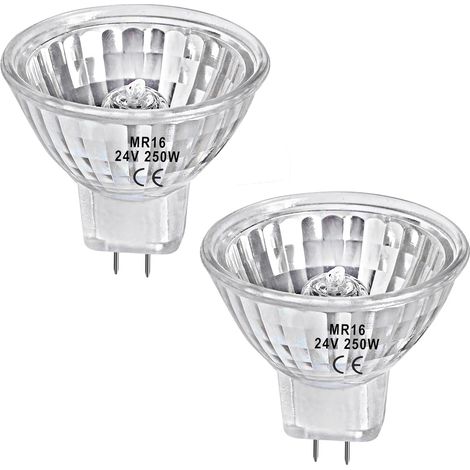 Ampoule Halogène MR16 GU5.3 - Lot de 2 - 24V 250W - Blanc Chaud 2700K - Dimmable - Angle 30° (1/5)