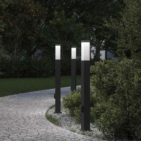 Pollerleuchten mit Steckdose 3 Stk. 80 cm Schwarz IP44