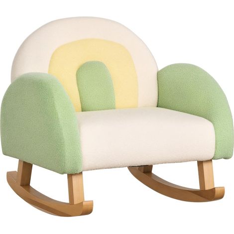 Confort et détente de votre enfant : fauteuil à bascule imitation mouton avec dossier, accoudoirs et bois d'eucalyptus (1/5)