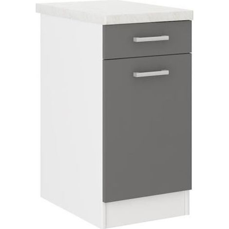Les Tendances – Meuble bas de cuisine 40 cm avec plan de travail HPL 28mm – 1 tiroir, 1 porte battante – Finition décor chêne foncé (1/2)