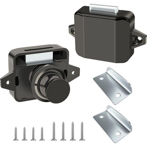 2 Pieces Push Button Latch Lock, Push Button Lock Cabinet Lock, Keyless Push Button Lock, for Motorhome, Yacht, Drawers, Cabinets (1/5)