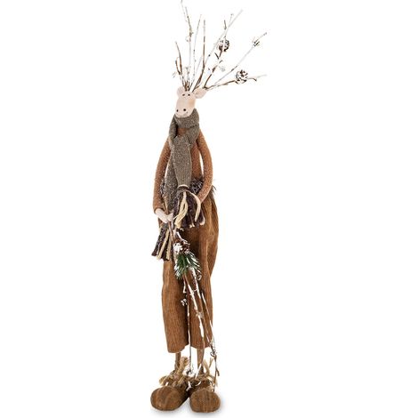 Figurine de renne alpin, en bois, marron et argent, 53 x 13 x 13 cm, motif 1 (1/5)