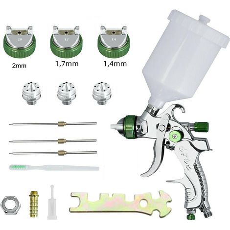 TONCHEAN Professionelle HVLP-Farbspritzpistole 0,8/1,0/1,4/1,7/2,0 mm Schwerkraft-Airbrush-Düse für die Automobillackierung, pneumatischer Antrieb, Leerlaufgeschwindigkeit 3300 U/min, Griffart Schwerk (1/5)