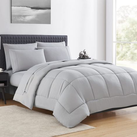 Couette Alternative au Duvet pour Toutes Les Saisons - Rembourrage en Microfibre - Lit jumeau - Argenté (1/3)