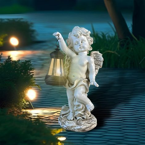 Statue du Jardin des Anges,Sculpture d'ange Féérique,Figurine Ange Gardien avec Lanterne LED Solaire,Auto-on,Ange Tombe pour Terrasse,Pelouse,Cour,Pendaison de crémaillère,Funèbre (Style 2) (1/5)