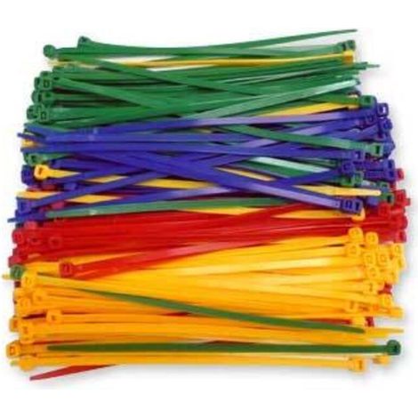 Lot de 200 colliers de câblage Rilsan – Longueur 200mm, largeur 4.8mm – Assortiment de couleurs vert, jaune, rouge, bleu – Fixation sécurisée