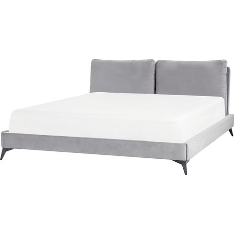 Beliani Bed Velvet Grey 180x200 Modern EU Super King Size 6ft Slatted Base Fabric, Scandinavian, Holds up to 250 kg, 196 x 233 x 98 cm, 100% Polyester MELLE (1/5)