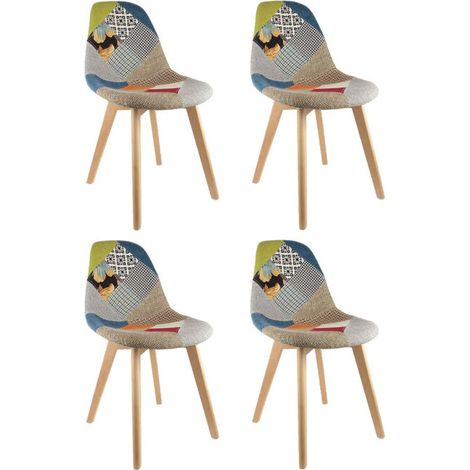Lot de 4 Chaises Scandinave "Patchwork" 86cm Multicolore (1/5)