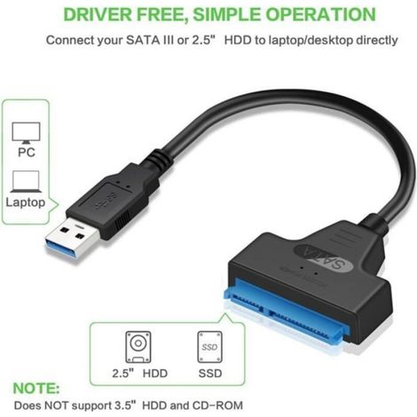 Cable adaptateur USB vers SATA pour disques SSD / HDD 2,5 ", convertisseur externe SATA vers USB 3.0 et cable, convertisseur USB 3. (1/4)