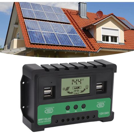Controlador de carga solar LCD inteligente de 12V/24V 40A con 4 puertos USB y control de precisión trifásico. (1/5)