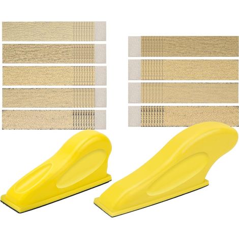 Lot de 70 feuilles de papier abrasif avec bloc de ponçage manuel - 80/120/180/240/320/400/600-27 × 90 mm - Bloc de ponçage auto-agrippant et sec pour bois, métal, verre, bricolage (1/5)
