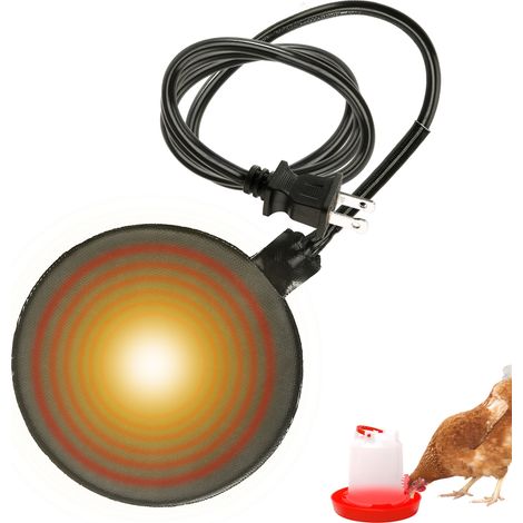 Abreuvoir chauffant pour volailles, 20 W, en silicone antigel, avec base chauffante et cordon d'alimentation de 1,8 m. (1/2)