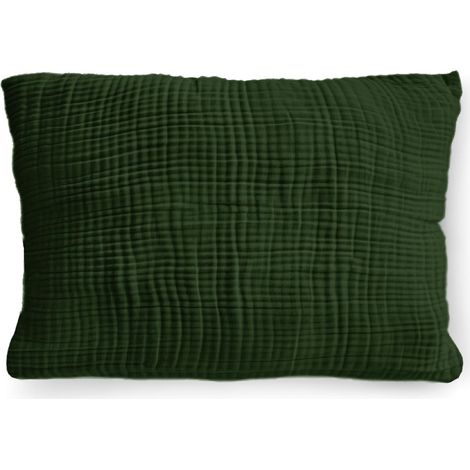Housse de coussin 40 x 60 cm en mousseline double gaze bio pour enfants et adultes, certifiée ÖkoTex, housse de coussin douce avec certification GOTS, made in EU, vert forêt (1/5)