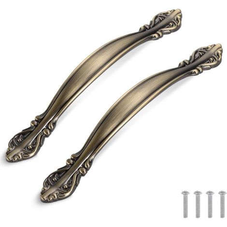 Lot de 2 poignées d’armoire vintage en forme d’arc antique - poignées de porte de meuble (128 mm de distance entre les trous) - vert bronze