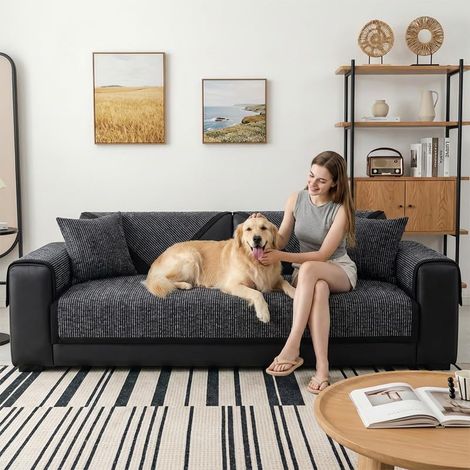 Housse de canapé en chenille douce Pour canapé en L 1, 2, 3, 4 places Universelle Antidérapante Pour chien et chat Gris foncé 110 x 240 cm (1/5)