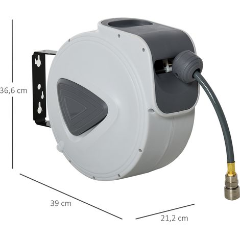 Enrouleur automatique de tuyau d'air comprimé de 15 m, raccord BSP 1/4'' avec support mural rotatif à 180°, diamètre intérieur 9,5 x 15 mm (3/8''), gris (1/5)