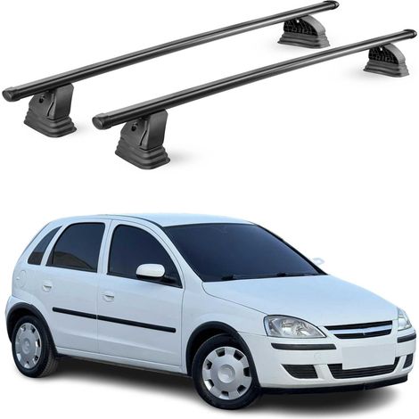 OMAC Stahl Dachträger Querträger Opel Corsa C Schrägheck 2000-2006 – TÜV / DIN 75302:2019 – Abschließbar – Max. 75 kg – 2 Stangen – Schwarz (1/5)