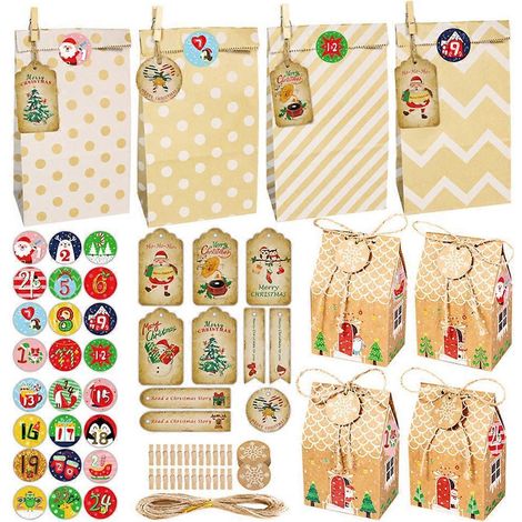 ensemble de sacs cadeaux sur le thème de Noël, sacs en papier créatifs et adorables pour emballer les cadeaux-24X13X8CM