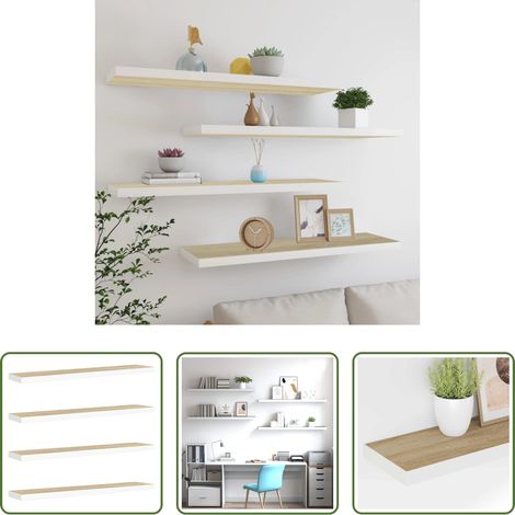 Mdf nid d'abeille - Étagères flottantes 4 pcs chêne et blanc 120x23,5x3,8 cm MDF (1/5)