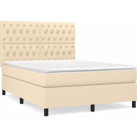Lit double  Lit adulte  Sommier à lattes de lit avec matelas Crème 140x190 cm Tissu