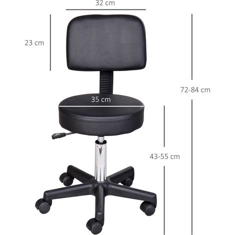 Tabouret pivotant avec dossier (pour salon), réglable en hauteur, fauteuil en similicuir, noir (1/5)