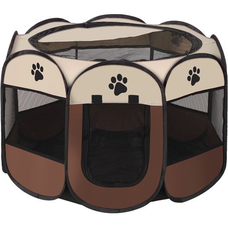 BEBUSINGOTO 73x73x43cm Parc Chien Parc à Chiot Enclos pour Chiens Chats Lapins Pliable Utiliser à l'intérieur et à l'extérieur (café) (1/5)
