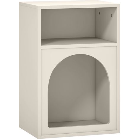 Table de chevet arqué 40 x 30 x 60 cm rangement deux compartiments gain de place moderne épuré montage en MDF crème 210003735 (1/4)